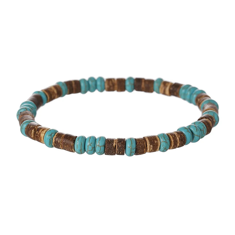 Natural Coconut Wood turquoise & Brown Beaded Bracelet Jamela