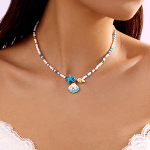 Stylish Shell Pendant Necklace Beaded Necklace Jamela Jewelry EG