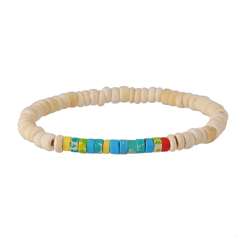 Natural Coconut Wood White Beaded Bracelet Jamela