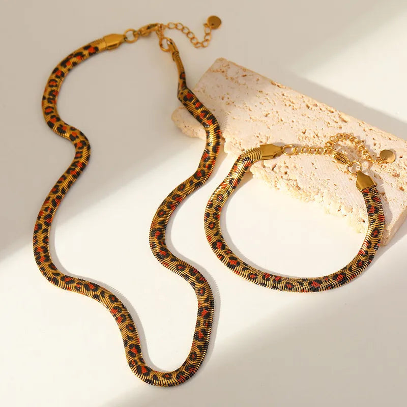 Leopard Herringbone Necklace Jamela Jewelry EG