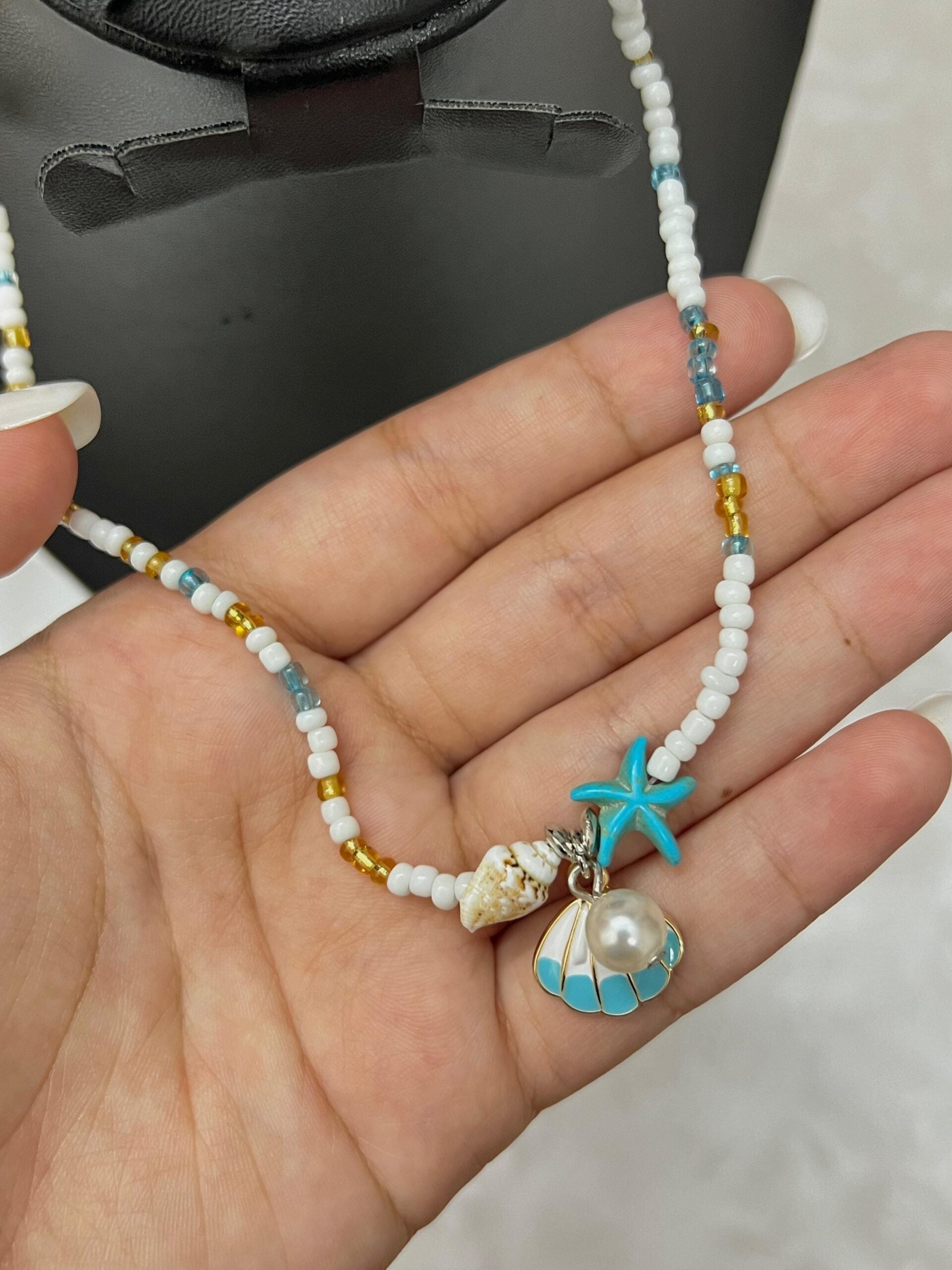 Stylish Shell Pendant Necklace Beaded Necklace Jamela Jewelry EG