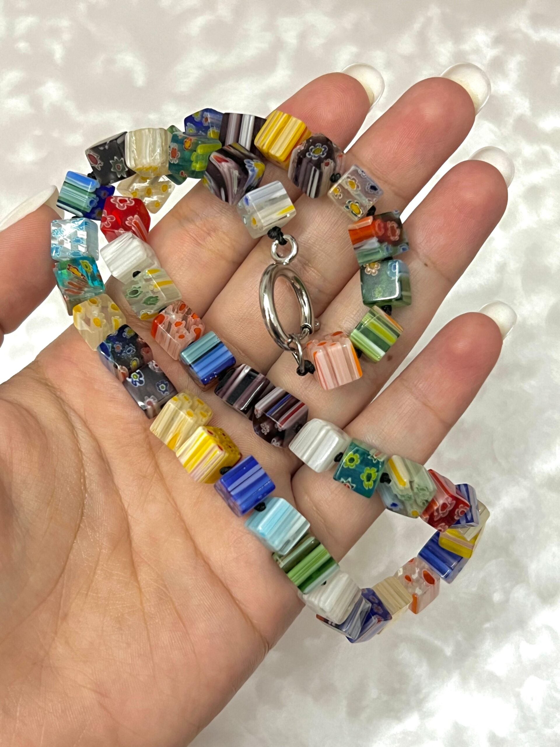 Millefiori Beaded Necklace Jamela Jewelry EG